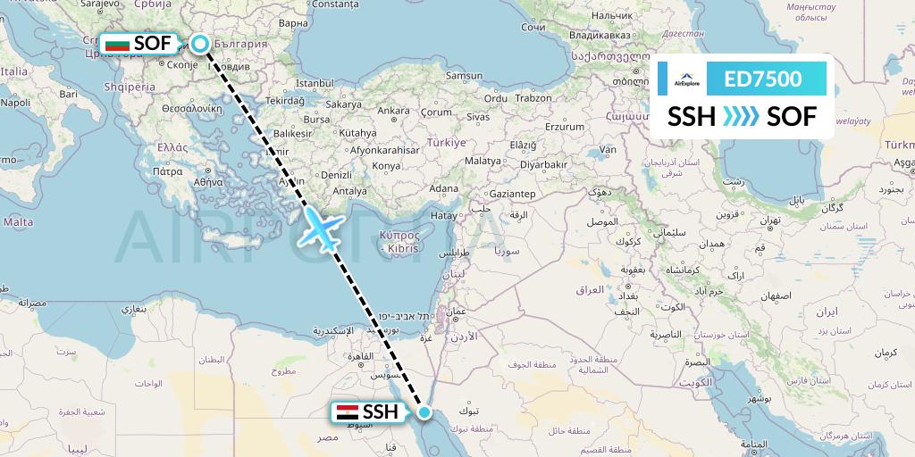 ED7500 AirExplore Flight Map: Sharm el-Sheikh to Sofia