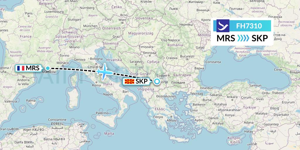 FH7310 Freebird Airlines Flight Map: Marseille to Skopje
