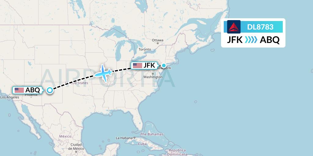 DL8783 Delta Air Lines Flight Map: New York to Albuquerque