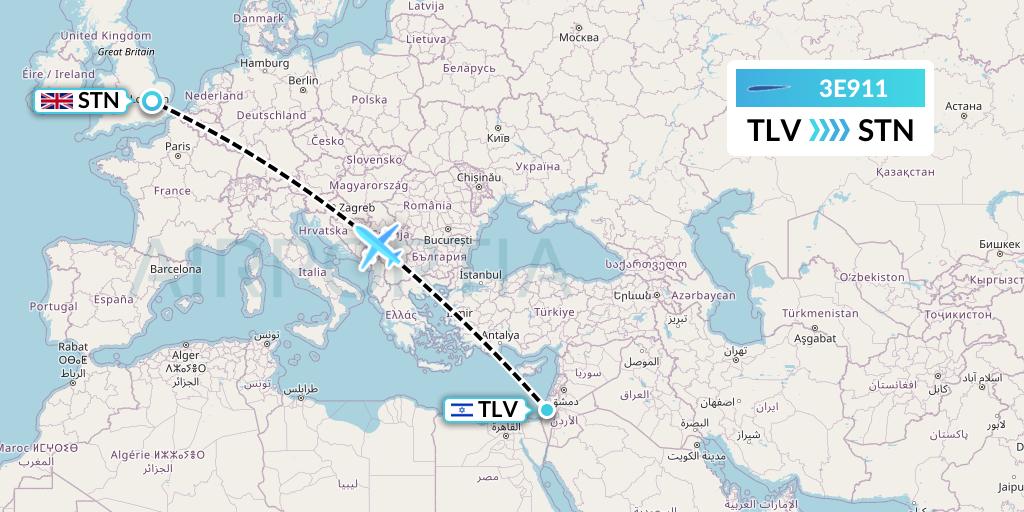 3E911 Air Choice One Flight Map: Tel Aviv to London