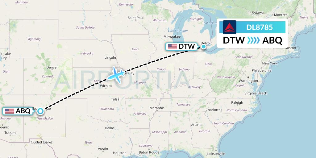 DL8785 Delta Air Lines Flight Map: Detroit to Albuquerque