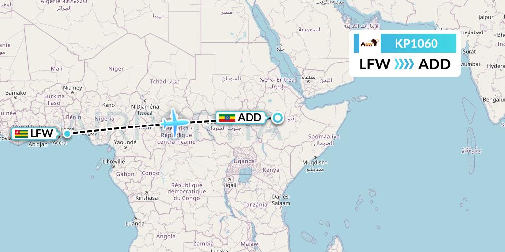 KP1060 ASKY Flight Map: Lome to Addis Ababa