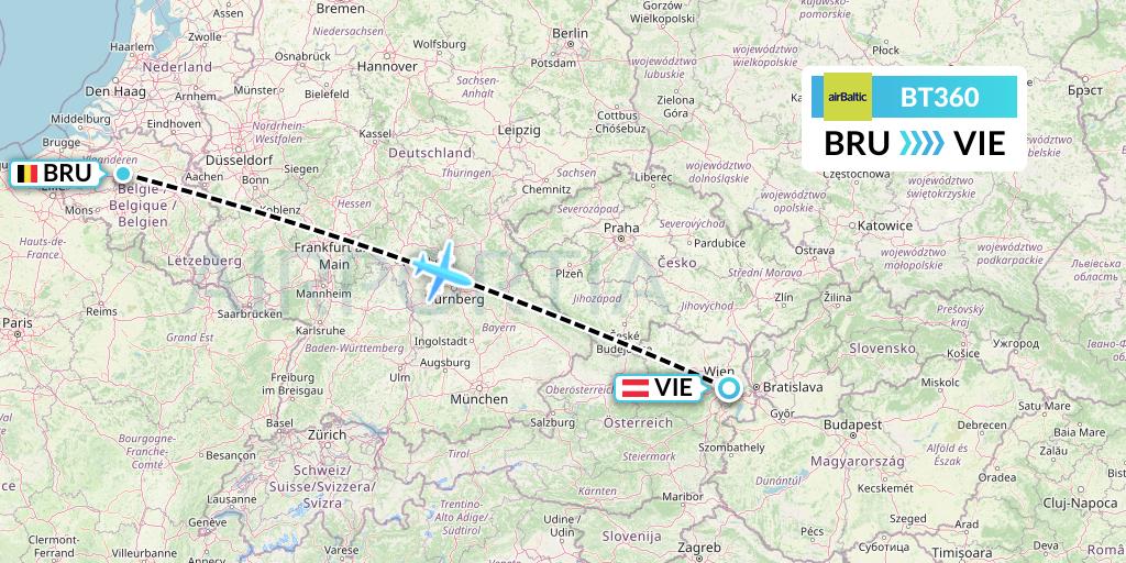 BT360 Air Baltic Flight Map: Brussels to Vienna