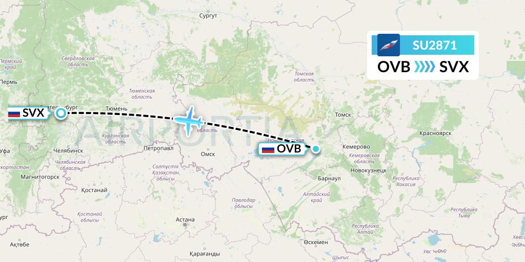 SU2871 Aeroflot Flight Map: Novosibirsk to Yekaterinburg