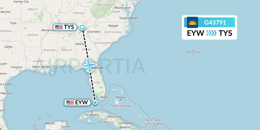 G43791 Allegiant Air Flight Map: Key West to Knoxville