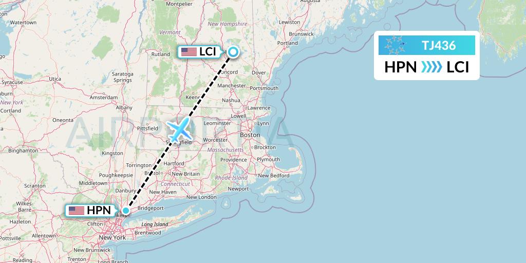 TJ436 Tradewind Aviation Flight Map: White Plains to Laconia