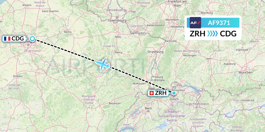 AF9371 Air France Flight Map: Zurich to Paris