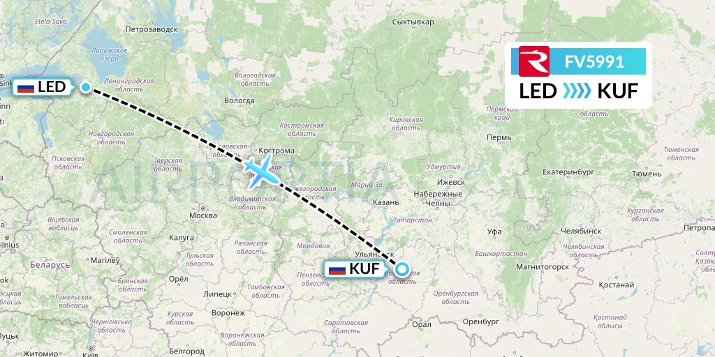 FV5991 Rossiya Flight Map: St. Petersburg to Samara