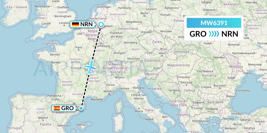 MW6391 Mokulele Flight Service Flight Map: Girona to Weeze