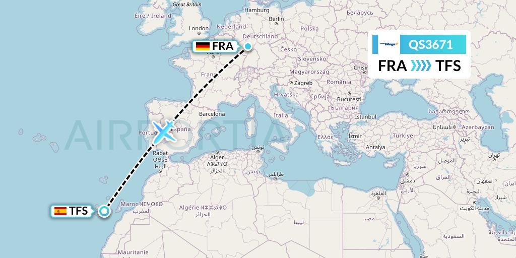 QS3671 Smartwings Flight Map: Frankfurt to Tenerife