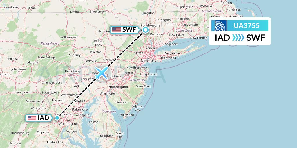 UA3755 United Airlines Flight Map: Washington to Newburgh