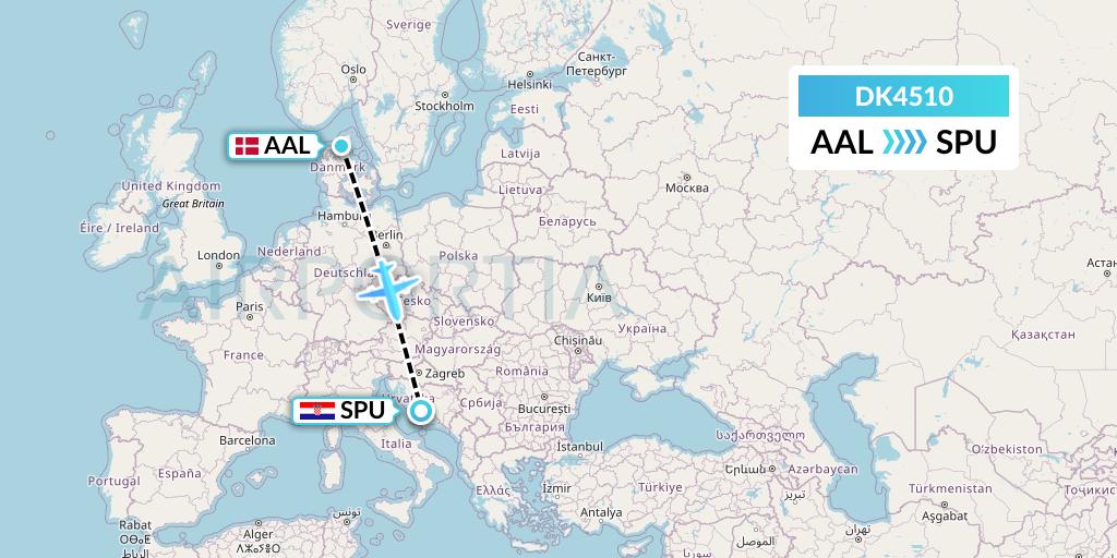 DK4510 Thomas Cook Airlines Scandinavia Flight Map: Aalborg to Split
