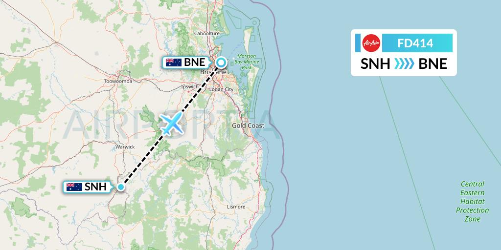 FD414 Thai AirAsia Flight Map: Australia to Brisbane