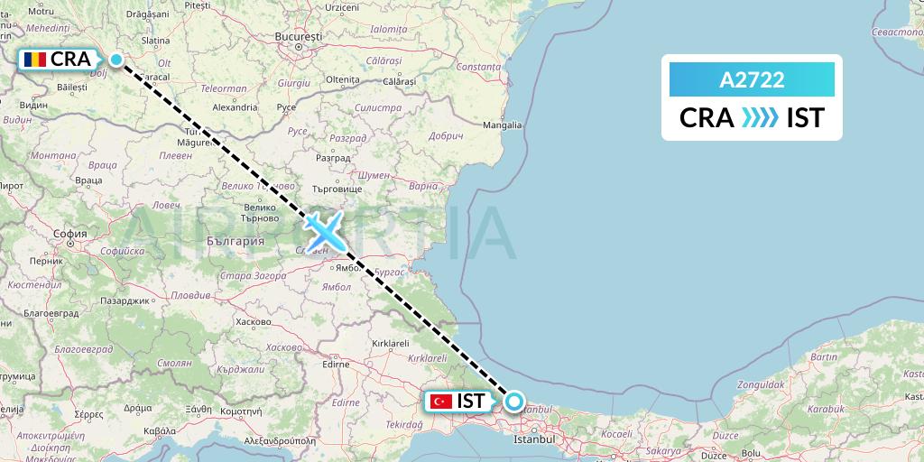 A2722 Anima Wings Aviation Flight Map: Craiova to Istanbul