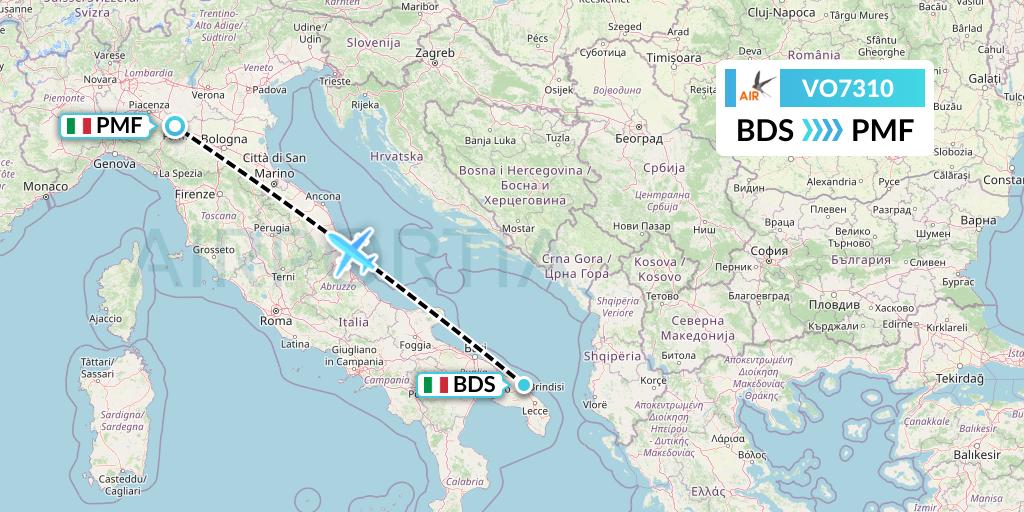 VO7310 Voyage Air Flight Map: Brindisi to Parma