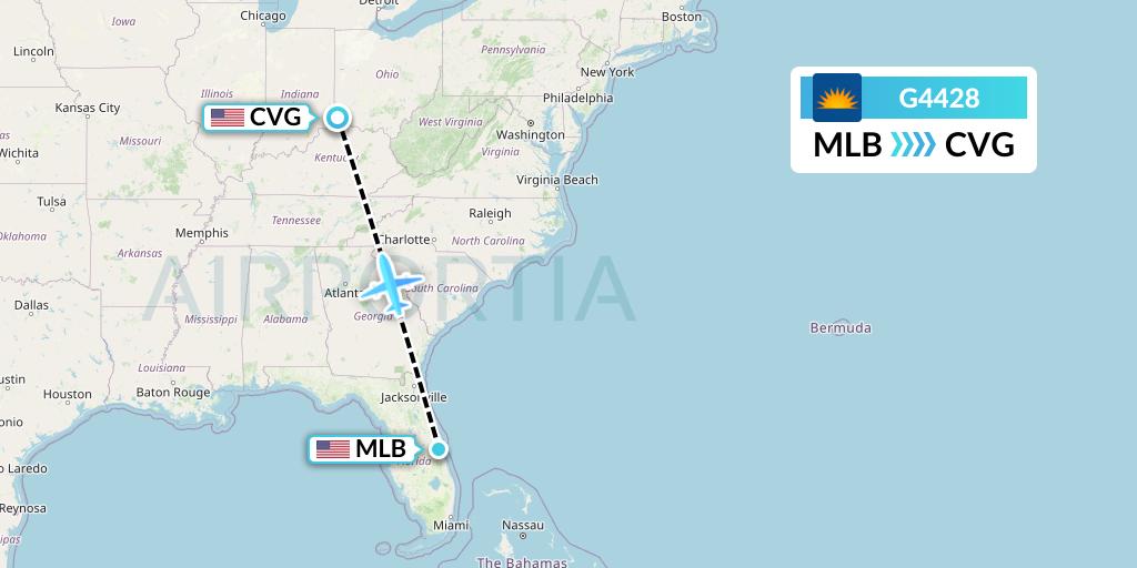 G4428 Allegiant Air Flight Map: Melbourne to Cincinnati