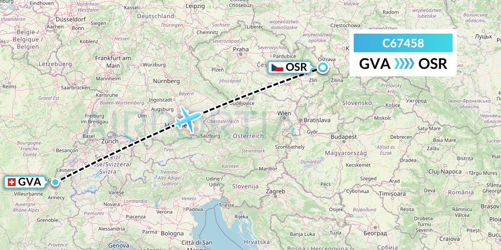 C67458 Capitol Air Express Flight Map: Geneva to Ostrava