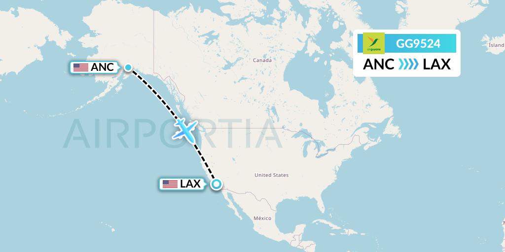 GG9524 Sky Lease 1 Flight Map: Anchorage to Los Angeles