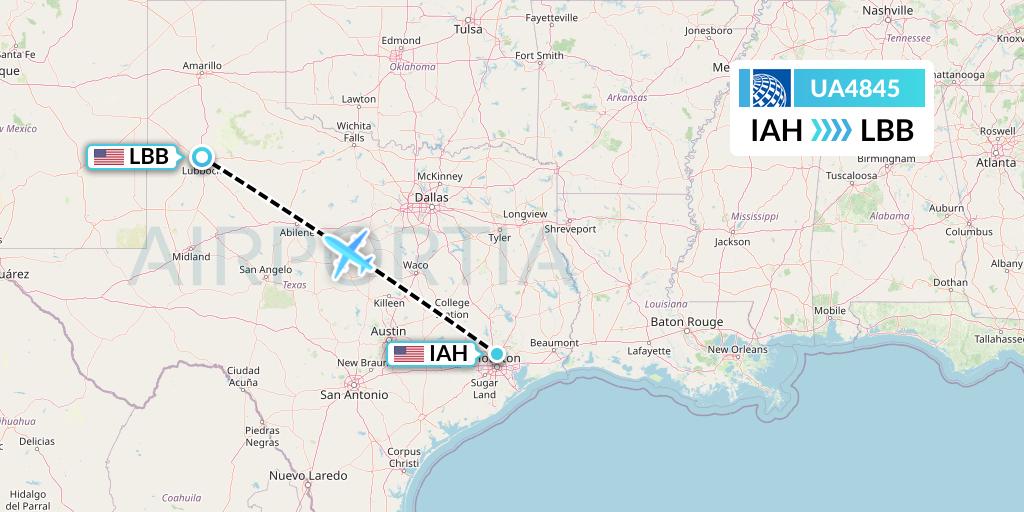 UA4845 United Airlines Flight Map: Houston to Lubbock