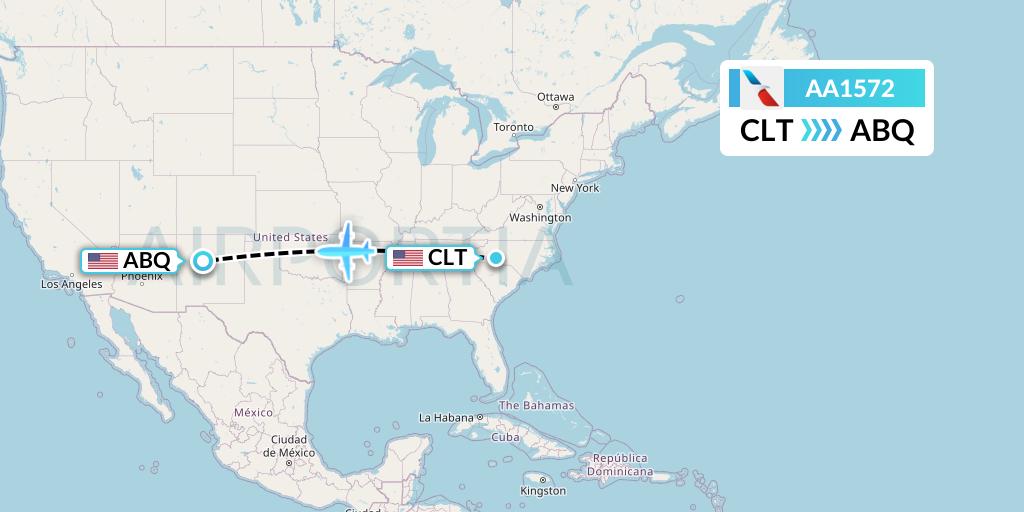 AA1572 American Airlines Flight Map: Charlotte to Albuquerque