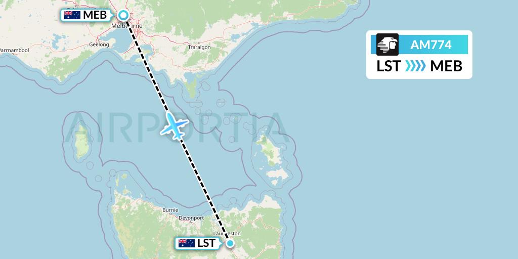 AM774 Aeromexico Flight Map: Launceston to Essendon