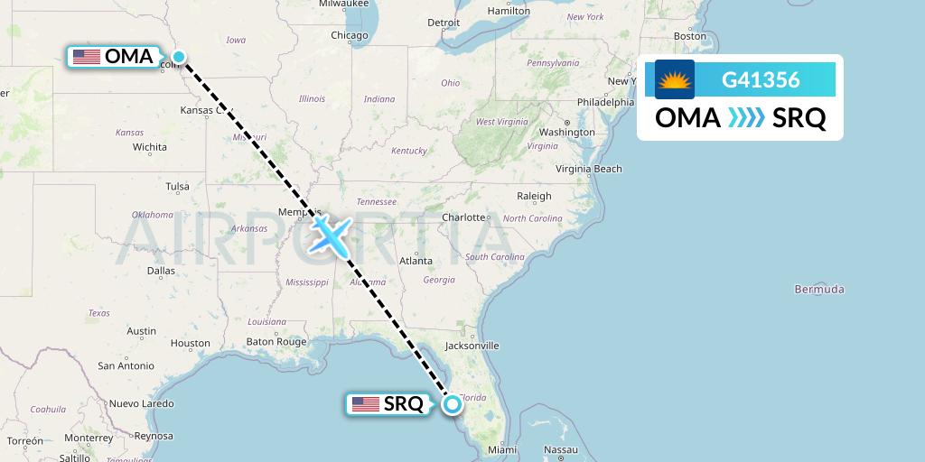 G41356 Allegiant Air Flight Map: Omaha to Sarasota