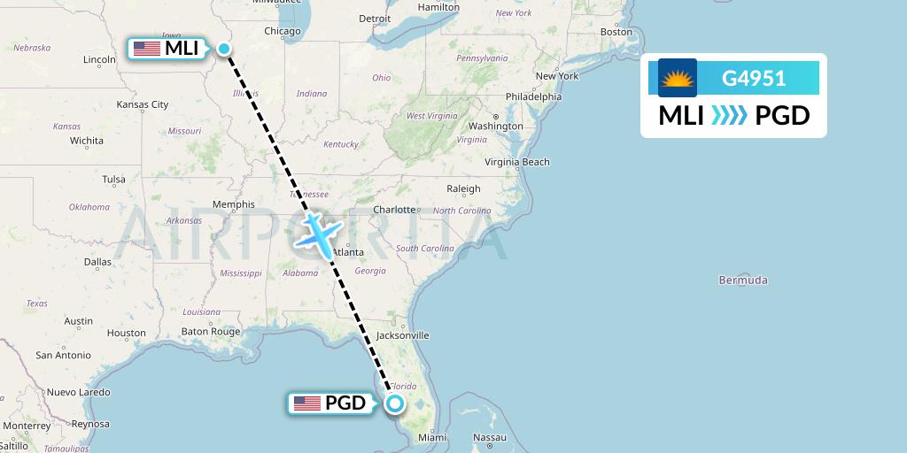 G4951 Allegiant Air Flight Map: Moline to Punta Gorda