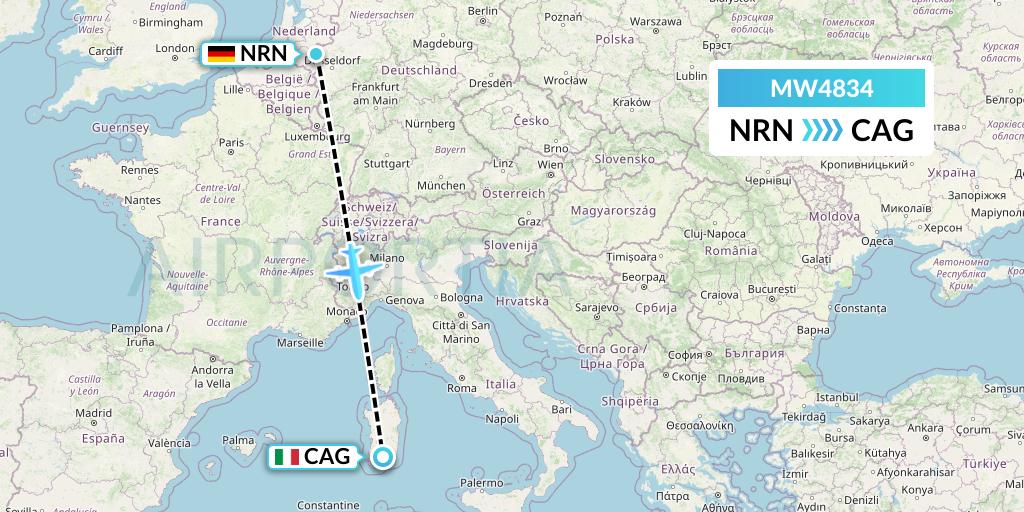 MW4834 Mokulele Flight Service Flight Map: Weeze to Cagliari