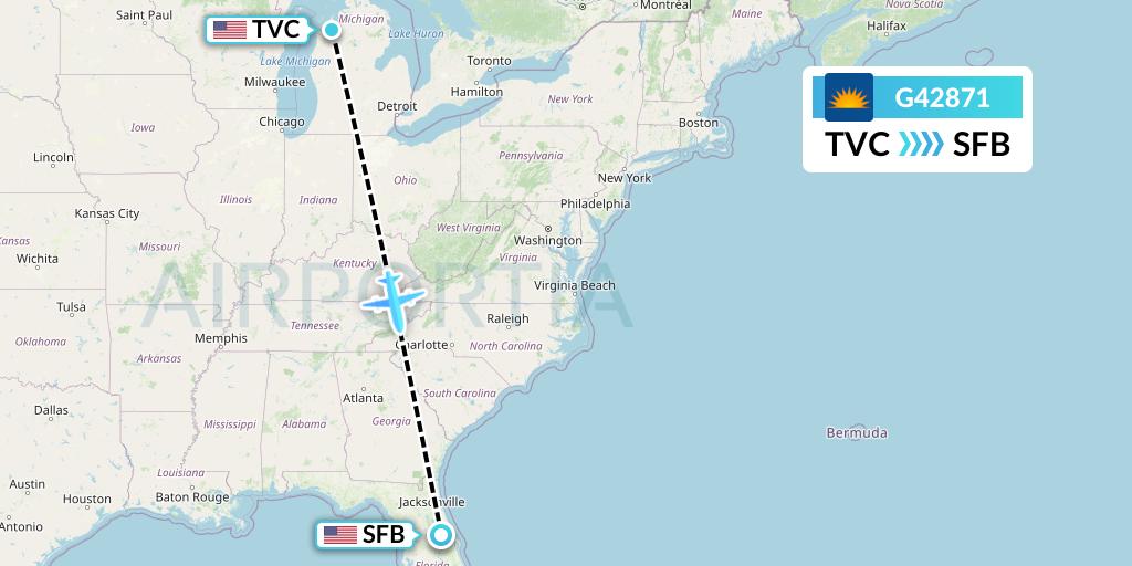 G42871 Allegiant Air Flight Map: Traverse City to Orlando