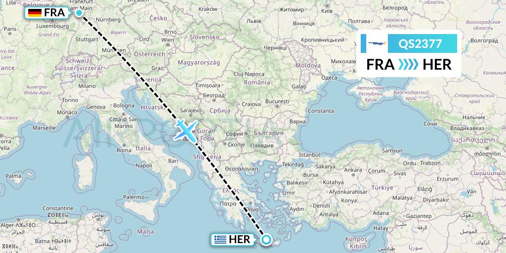 QS2377 Smartwings Flight Map: Frankfurt to Heraklion