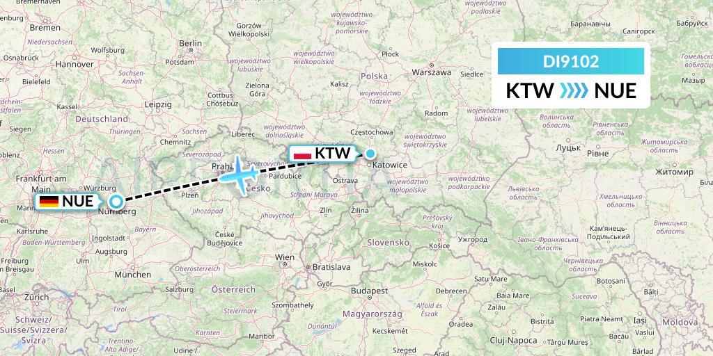 DI9102 Marabu Airlines Flight Map: Katowice to Nurnberg