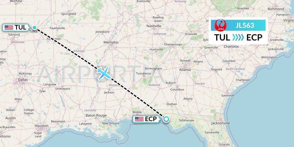 JL563 Japan Airlines Flight Map: Tulsa to Panama City