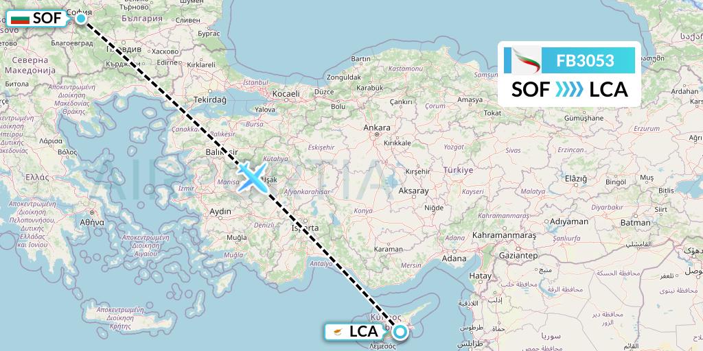 FB3053 Bulgaria Air Flight Map: Sofia to Larnaca