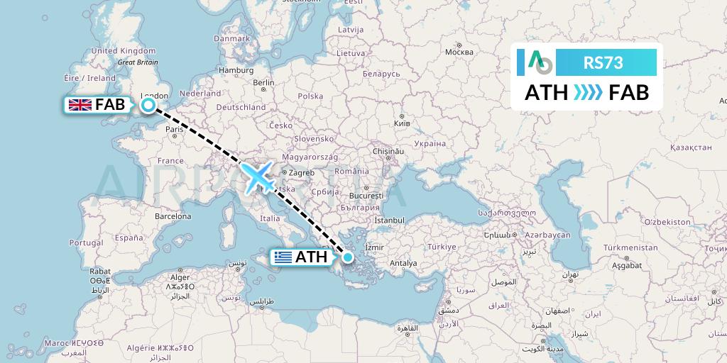 RS73 Air Seoul Flight Map: Athens to Farnborough