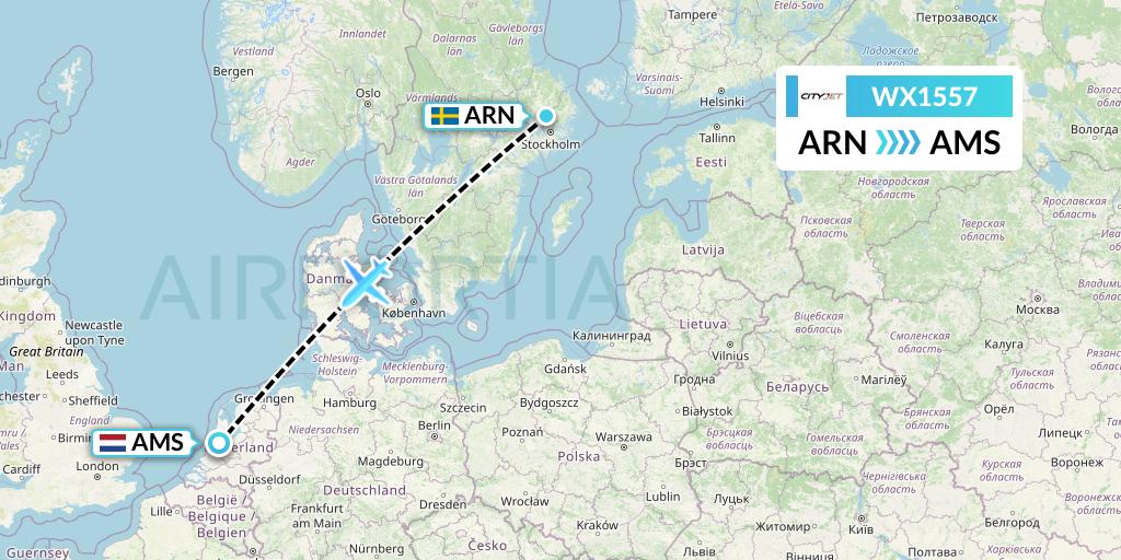 WX1557 Cityjet Flight Map: Stockholm to Amsterdam