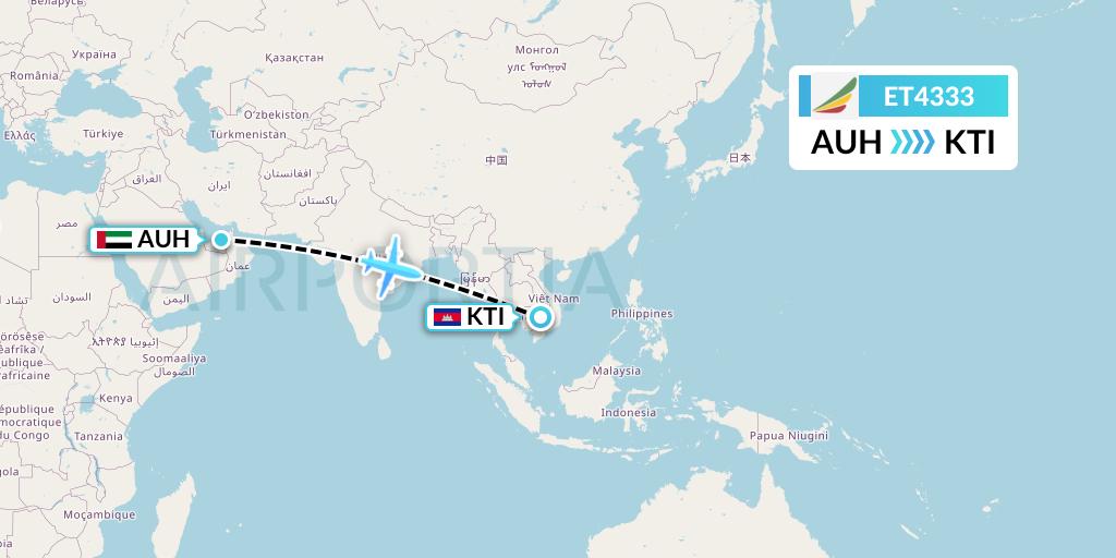 ET4333 Ethiopian Airlines Flight Map: Abu Dhabi to Kratie