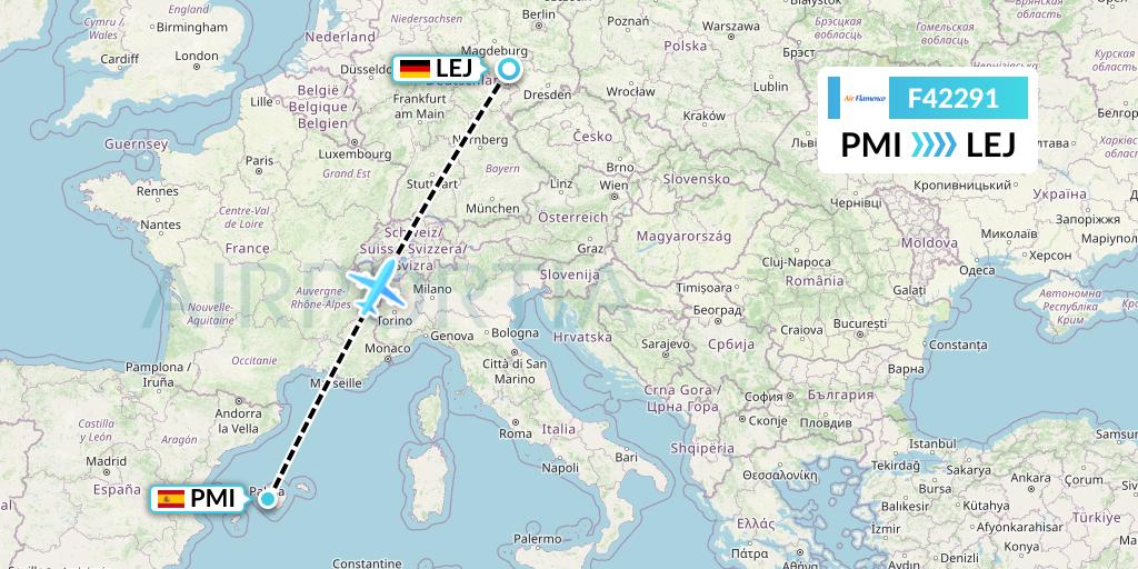 F42291 Air Flamenco Flight Map: Palma de Mallorca to Leipzig