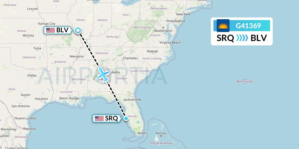 G41369 Allegiant Air Flight Map: Sarasota to Belleville