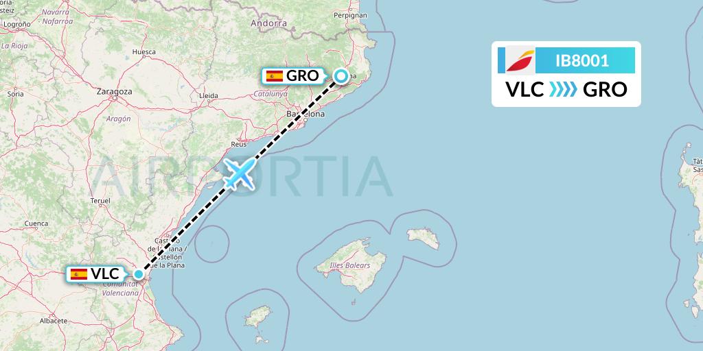 IB8001 Iberia Flight Map: Valencia to Girona