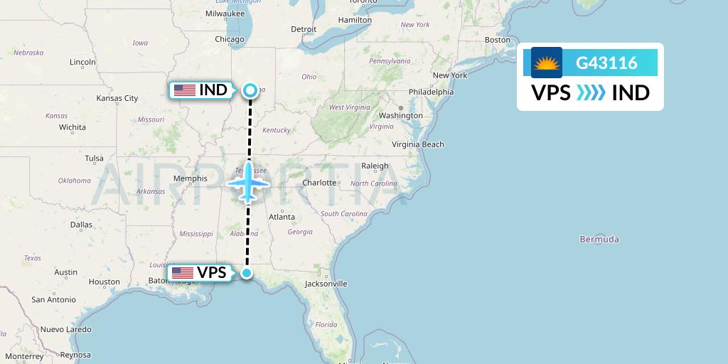 G43116 Allegiant Air Flight Map: Valparaiso to Indianapolis