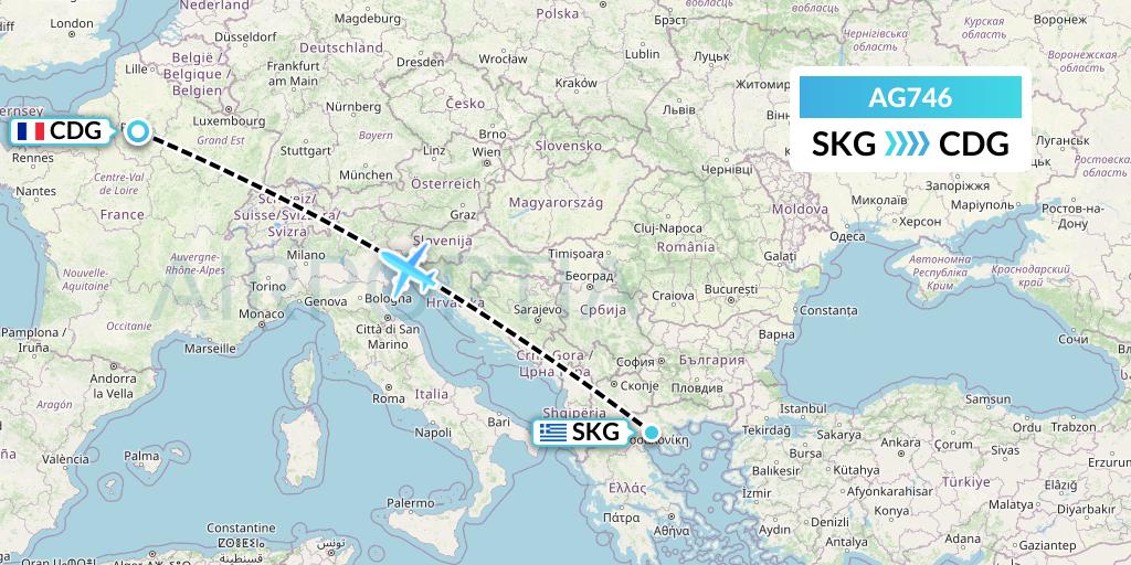 AG746 Aruba Airlines Flight Map: Thessaloniki to Paris