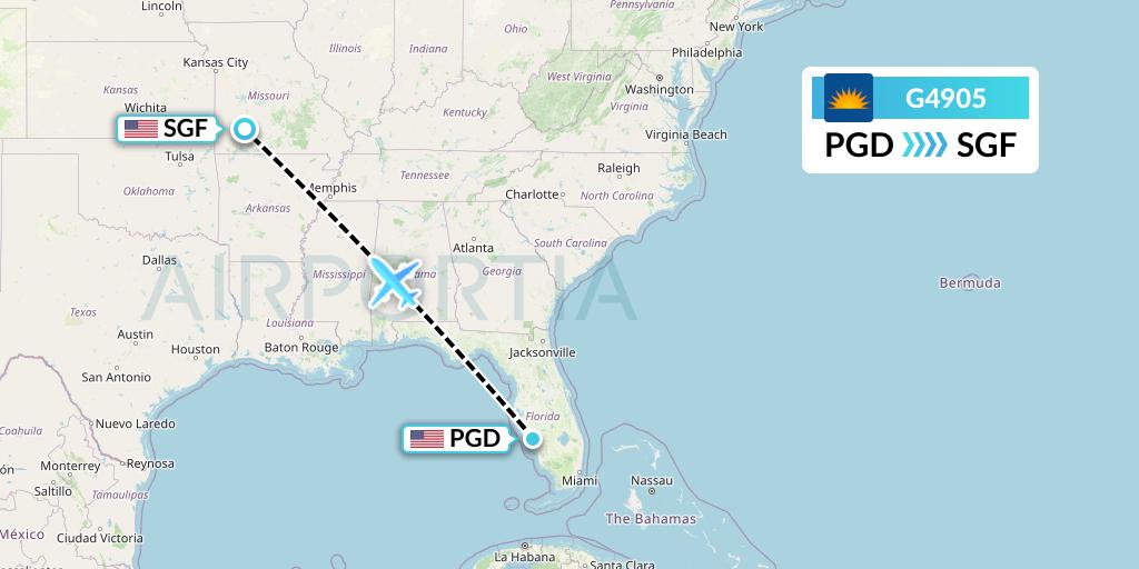 G4905 Allegiant Air Flight Map: Punta Gorda to Springfield