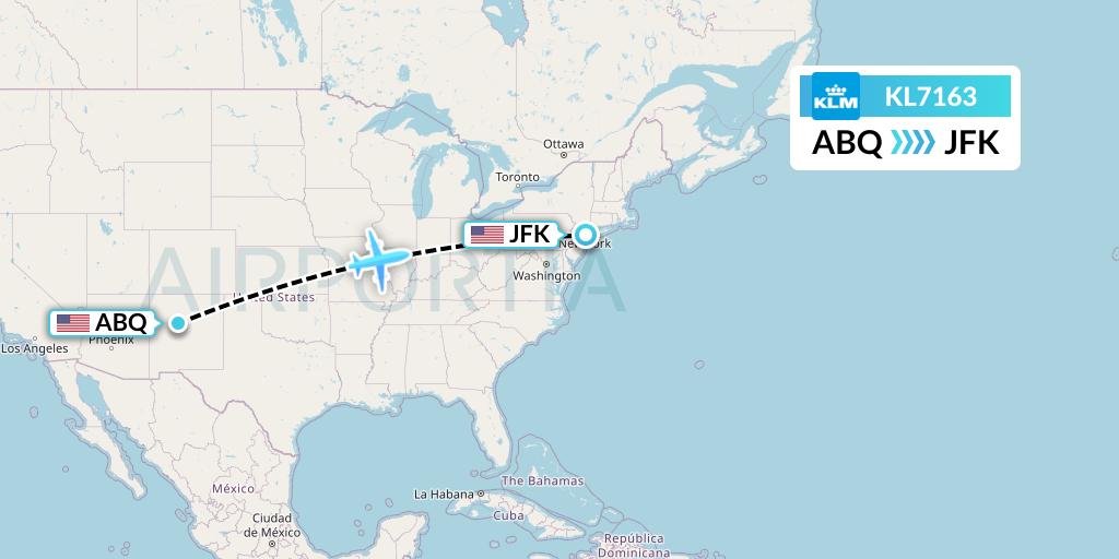 KL7163 KLM Flight Map: Albuquerque to New York