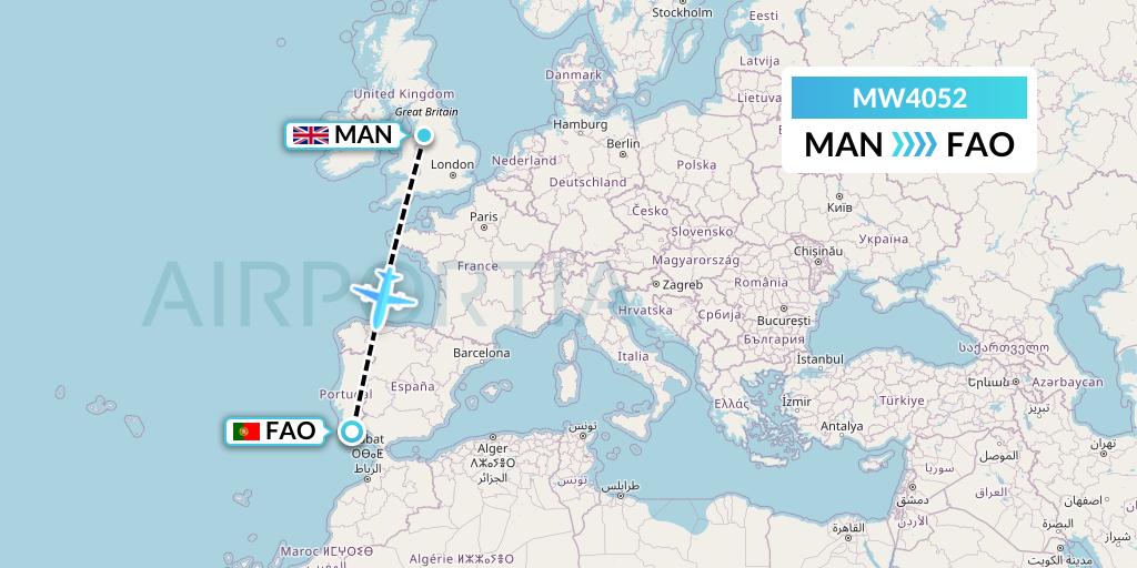 MW4052 Mokulele Flight Service Flight Map: Manchester to Faro