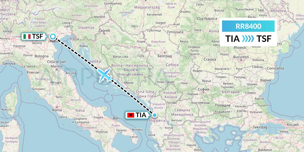 RR8400 Royal Air Force Flight Map: Tirana to Treviso