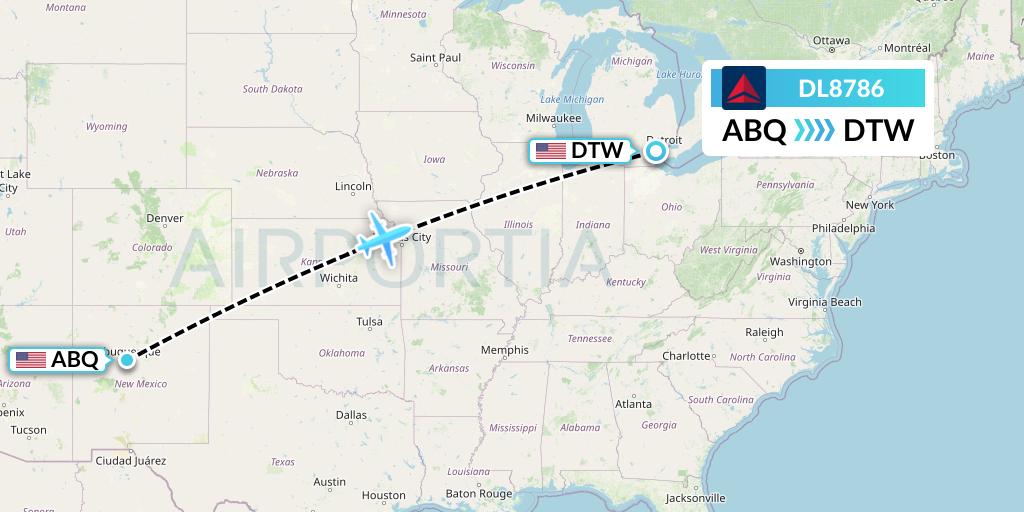 DL8786 Delta Air Lines Flight Map: Albuquerque to Detroit