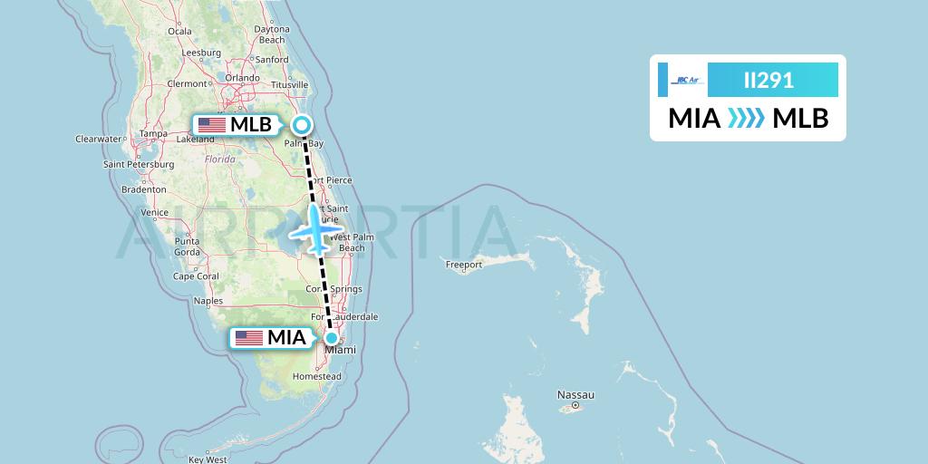 II291 IBC Airways Flight Map: Miami to Melbourne