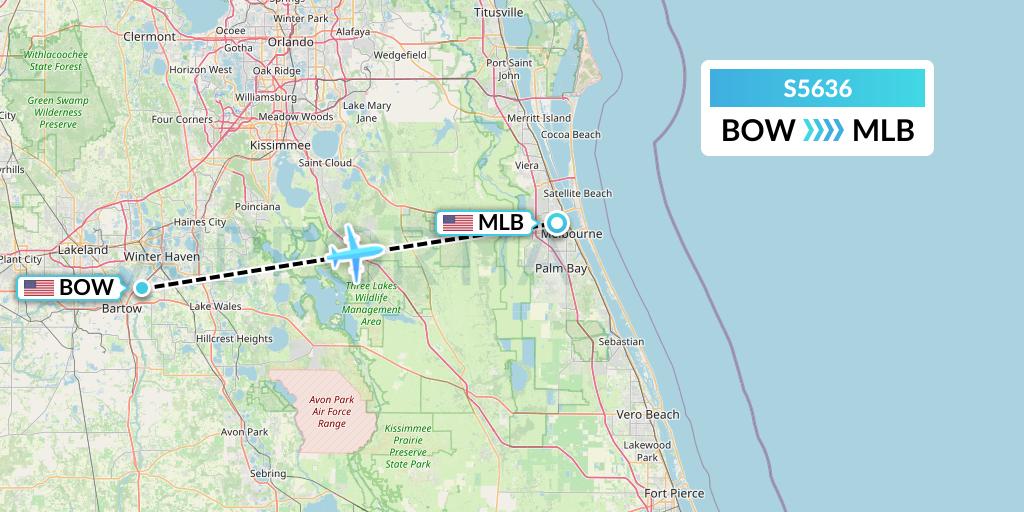 S5636 Star Air Flight Map: Bartow to Melbourne