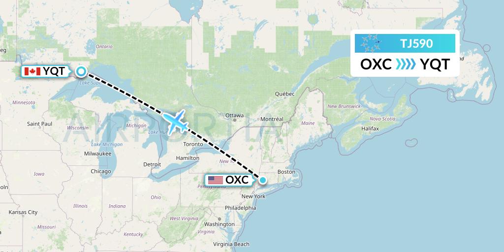 TJ590 Tradewind Aviation Flight Map: Oxford to Thunder Bay