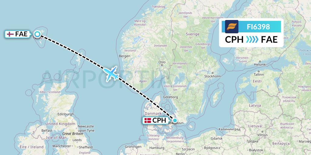 FI6398 Icelandair Flight Map: Copenhagen to Vagar